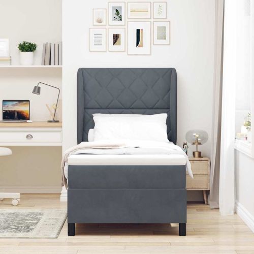 Легло с пружинирана основа Тъмен сив 200 x 90 см Кадифе