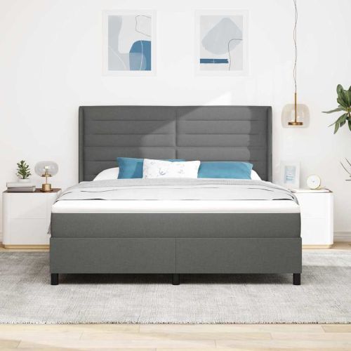 Легло с пружинирана основа Тъмен сив 200 x 180 cm текстил
