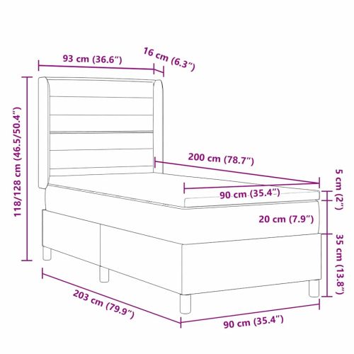 Легло с пружинирана основа Тъмен сив 90 x 200 cm текстил