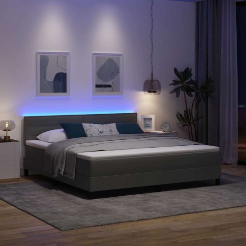 Легло с пружинирана основа с LED Тъмносив 180 x 200 cm текстил
