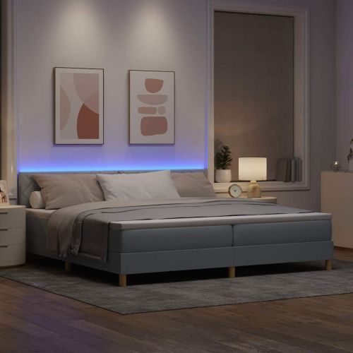 LED кутия за пружини с легло Светлосиво 200 x 200 cm текстил