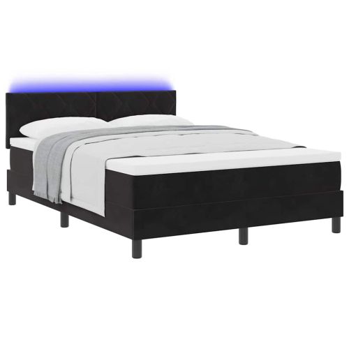 LED кутия за пружини с легло с матрак Черно 140 x 190 cm Кадифе