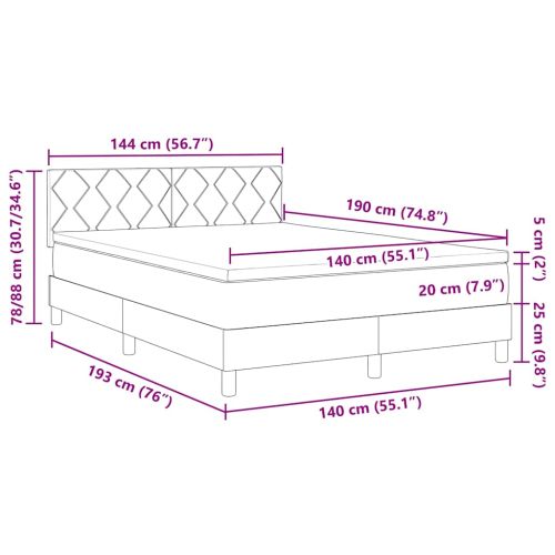 LED кутия за пружини с легло с матрак Черно 140 x 190 cm Кадифе