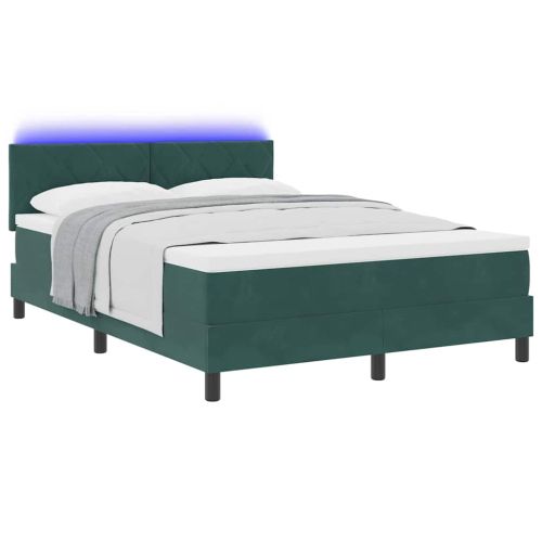 LED кутия за пружини с легло Тъмен зелен 140 x 190 cm Кадифе