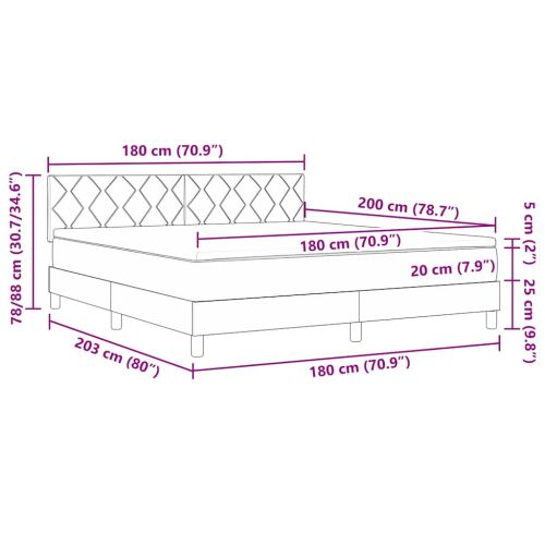 LED кутия за пружини с легло Светлосиво 180 x 200 cm Кадифе