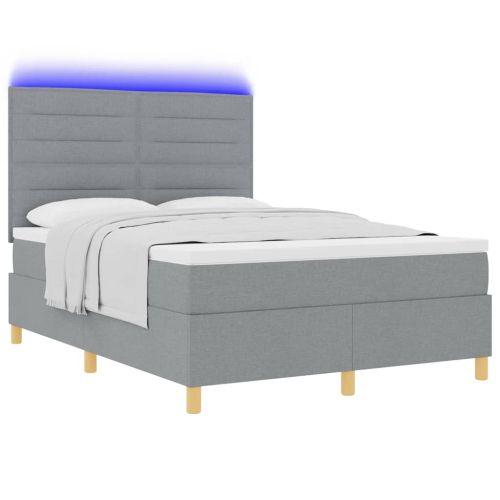 LED кутия за пружини с легло Светлосиво 140 x 190 cm текстил