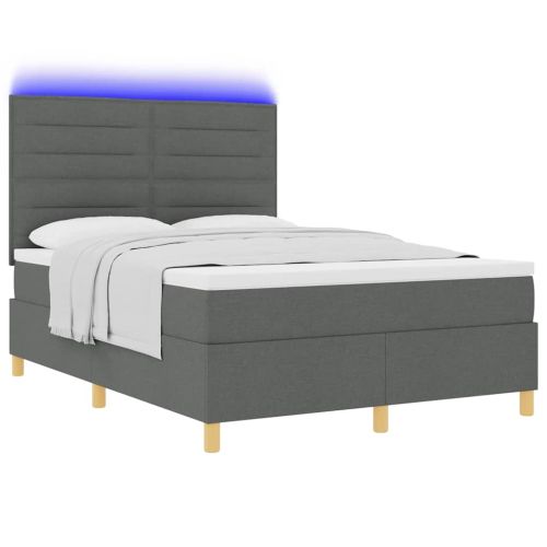 LED кутия за пружини с легло Тъмен сив 140 x 190 cm текстил