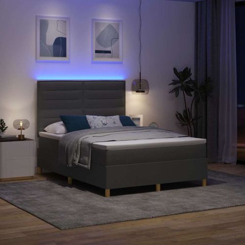 LED кутия за пружини с легло Тъмен сив 140 x 190 cm текстил