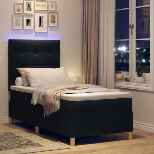 LED кутия за пружини с легло Черно 90 x 200 cm текстил
