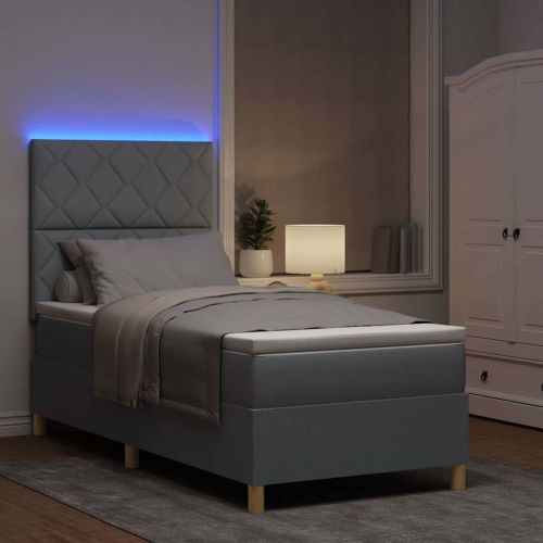 LED кутия за пружини с легло Светлосиво 100 x 200 cm текстил
