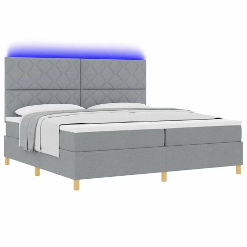 LED кутия за пружини с легло Светлосиво 200 x 200 cm текстил