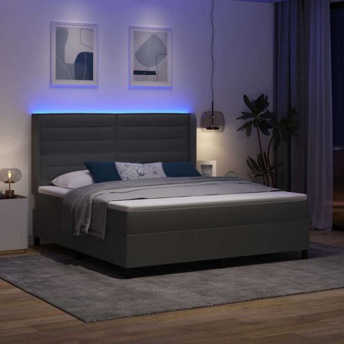 LED кутия за пружини с легло Тъмен сив 180 x 200 cm текстил