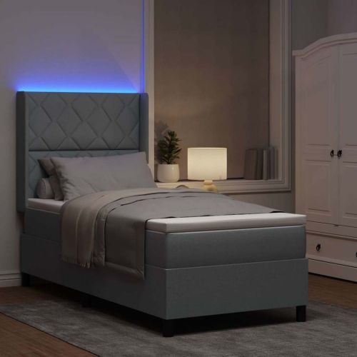 LED кутия за пружини с легло Светлосиво 100 x 200 cm текстил