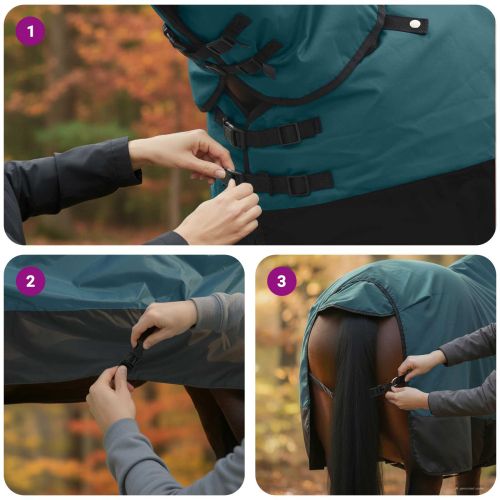 Конско одеяло Тъмен зелен и черен 155 cm Полиестер