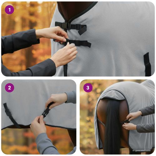 Конско одеяло Пълно светло сиво и розово Полиестер