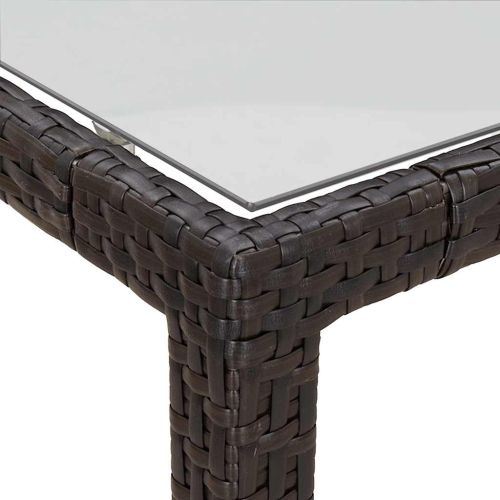Градинска маса 150x90x75 см закалено стъкло и полиратан кафява