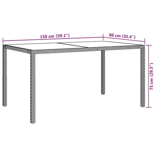Градинска маса 150x90x75 см закалено стъкло и полиратан кафява