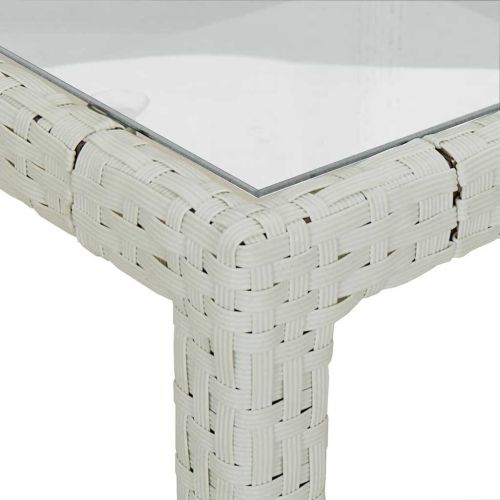 Градинска маса 150x90x75 см закалено стъкло и полиратан бяла