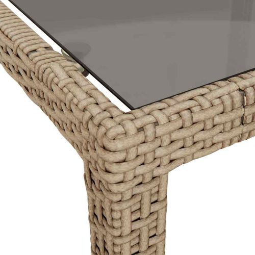 Градинска маса 150x90x75 см закалено стъкло и полиратан бежова