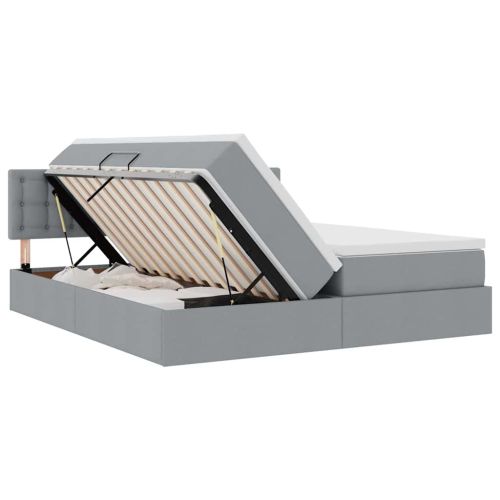 Легло С LED лентисти светлини Светлосиво 200 x 200 cm текстил