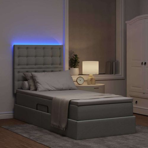 Легло с място за съхранение и LED с LED Светлосиво 100 x 200 cm
