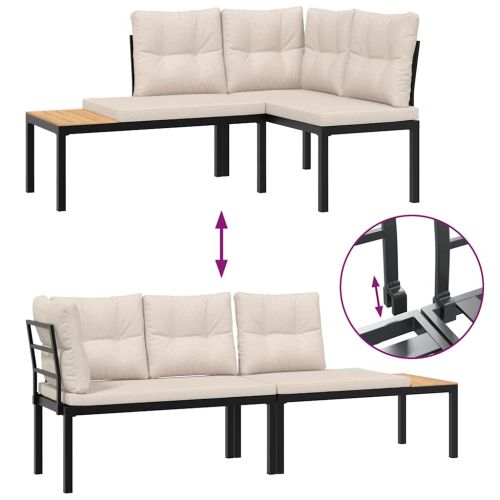 Градински пейки 2 бр с възглавници черни прахово боядисан метал