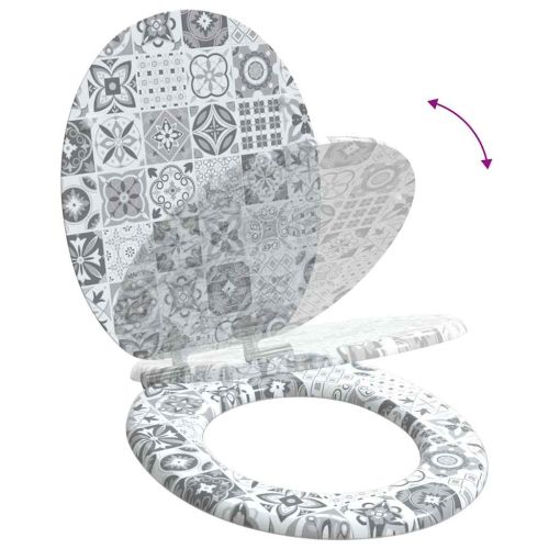 Мека затваряща се тоалетна седалка Синя и бяла порцеланова ПДЧ