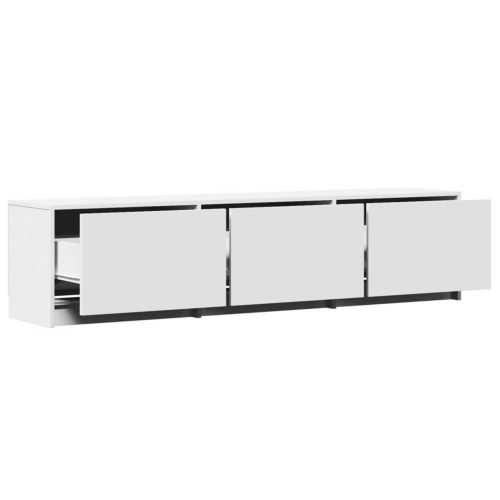 ТВ шкаф с LED с чекмедже Бяло 165 x 34 x 40 см Инженерно дърво