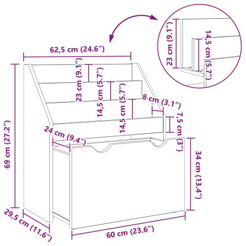 Детска рафт за книги с чекмедже Сив Сонома 60 x 29,5 x 69 см
