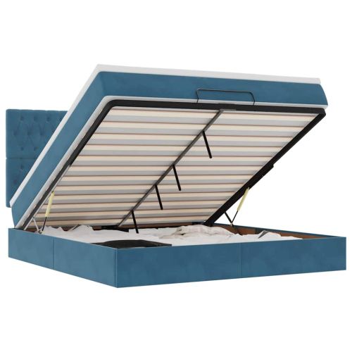 Османска легло с матраци и LED, тъмносиньо, 160x200 см, кадифе