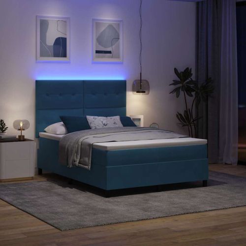 LED кутия за пружини с легло Тъмен син 160 x 200 cm Кадифе