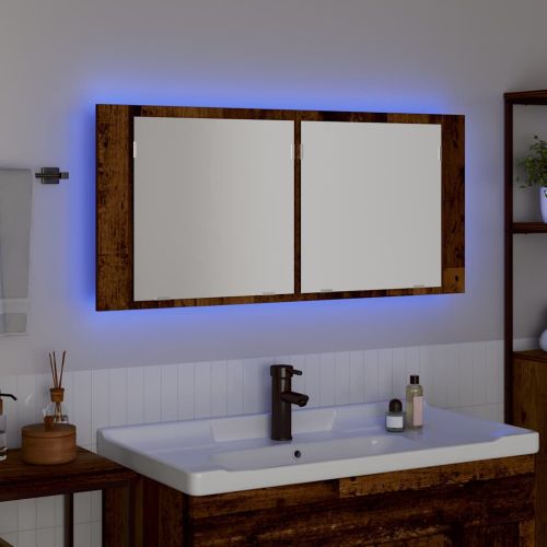 LED Огледало за Съхранение Старо дърво 100 x 12 x 45 см