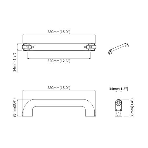 Дръжка Едноцветен 12 pcs Черно 380 x 34 x 85 мм Алуминий и PP