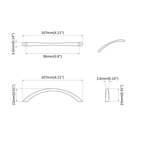 Дръжка 2 pcs Сребрист 107 x 3.6 x 23 мм Неръждаема стомана