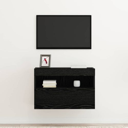 TV стенен шкаф с LED Черен дъб 60 x 30 x 40 см Инженерно дърво