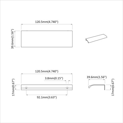 Дръжка 2 pcs Черно 120 x 39.6 x 17 мм Алуминий