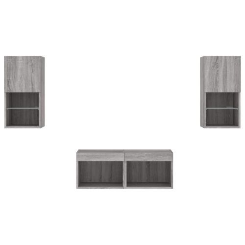 ТВ стенни шкафове, 4 части, с LED светлини, сив сонома
