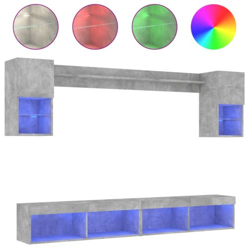 ТВ стенни модули с LED, 6 части, бетонно сиви, инженерно дърво