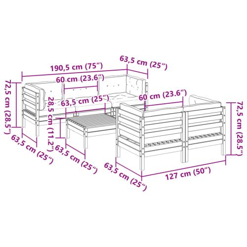 Градински комплект с възглавници, 6 части, дугласка ела масив