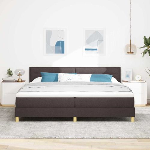 Легло с пружинирана основа Тъмен кафяв 200 x 200 cm текстил