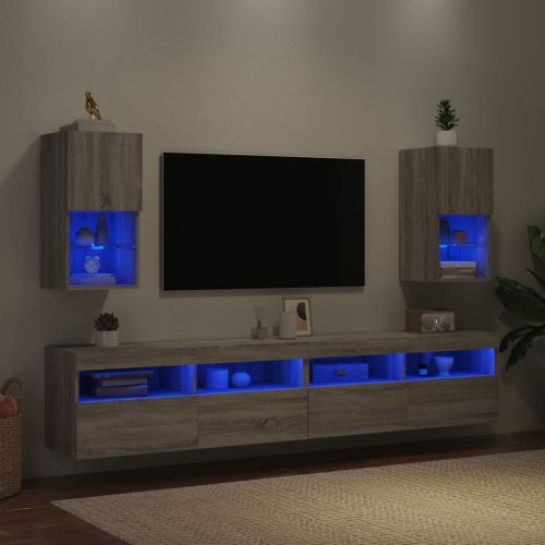 ТВ шкафове с LED осветление, 2 бр, сив сонома, 30,5x30x60 см