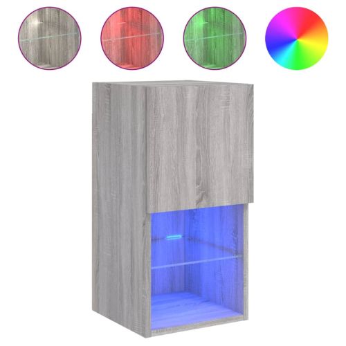 ТВ шкафове с LED осветление, 2 бр, сив сонома, 30,5x30x60 см