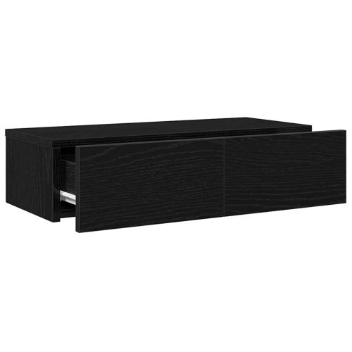 Стенен рафт с чекмеджета, черен, 60x26,5x15 см, инженерно дърво