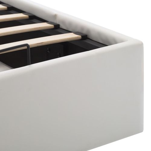 Легло с повдигащ механизъм, бяло, изкуствена кожа, 160x200 cм