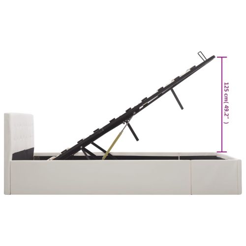 Легло с повдигащ механизъм, бяло, изкуствена кожа, 160x200 cм