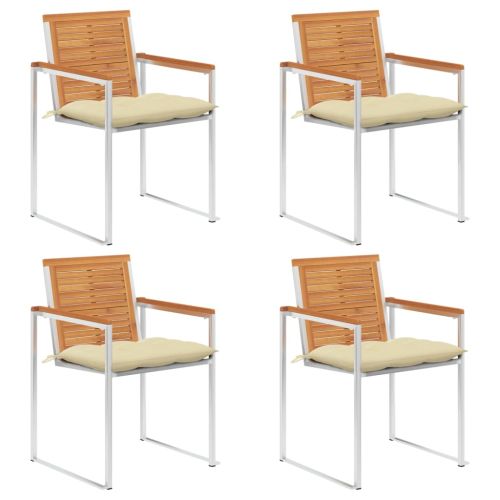 Градински столове 4 бр с възглавници масивно акациево дърво