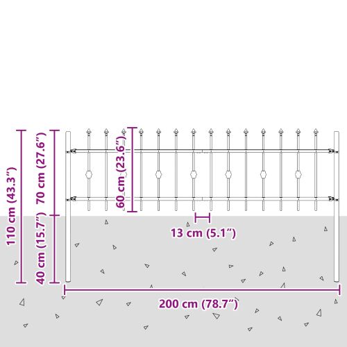 Шипова ограда Asten Черно 200 x 130 см