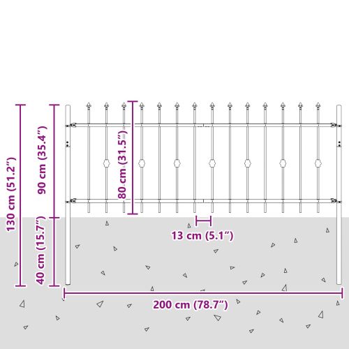 Шипова ограда Asten Черно 200 x 130 см