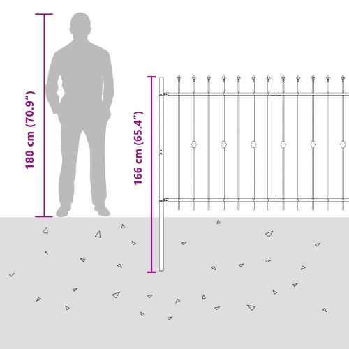 Шипова ограда Черно 200 x 130 см Прахово боядисана стомана
