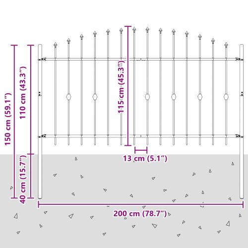 Шипова ограда Asten Черно 200 x 150 cm